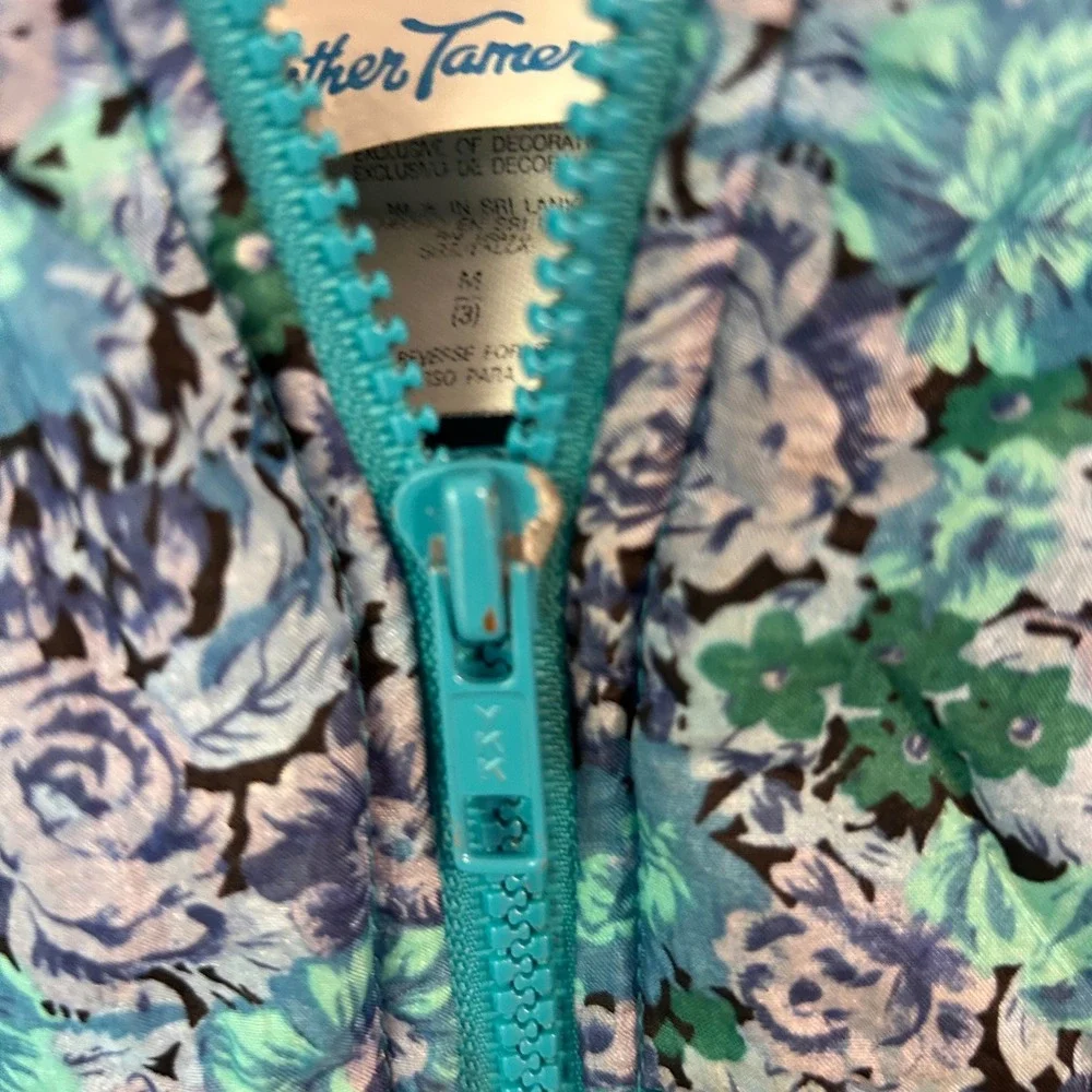 Vintage Weather Tamer Kids Blue Floral Puffer Jacket Batwing Sleeve Size M 3